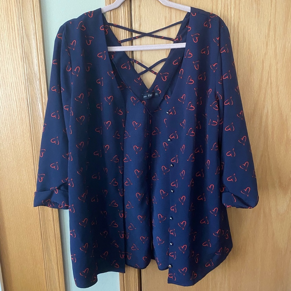 From Paris! Super Cute Red hearts ❤️ Blue Cardigan